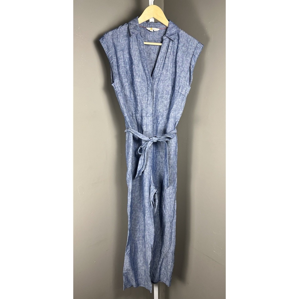 Boden Colette Linen Jumpsuit in Authentic Blue SZ 6R Women's Pantsuit Belt